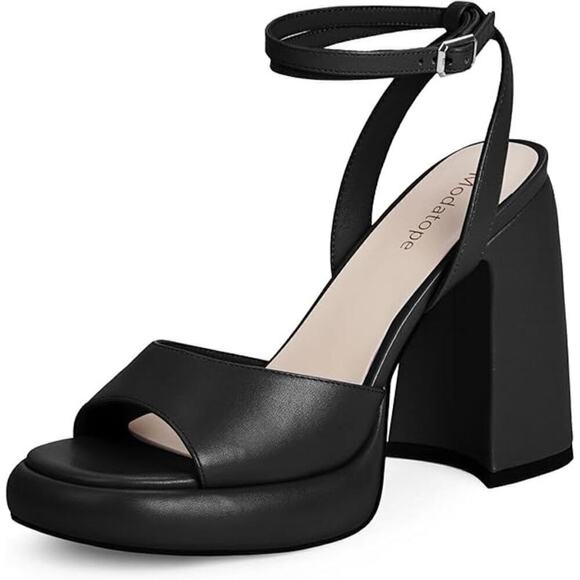 Platform Heels Sandal Women Chunky Heel, Open Round Toe Ankle Strap Black SZ 8.5 - Picture 1 of 7